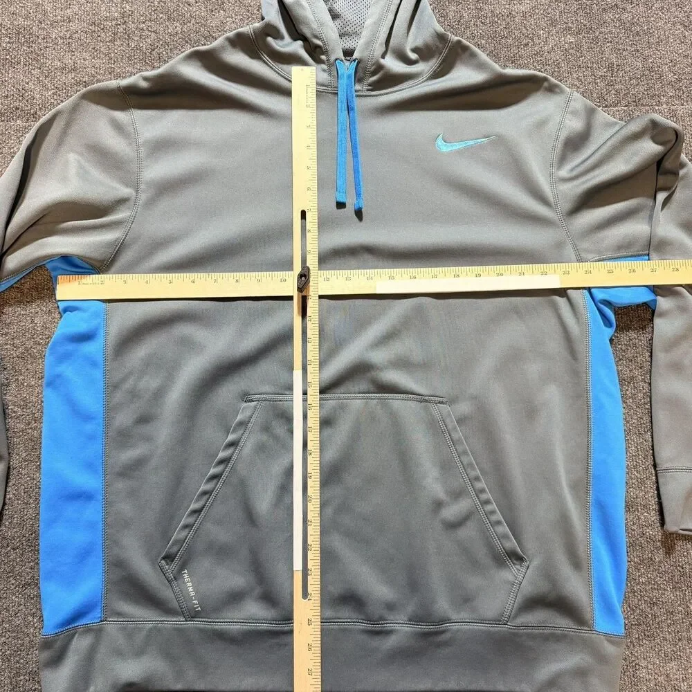 Nike Hoodie Mens XL Gray Blue Therma-Fit Pullover Fleece Athletic Sweatshirt